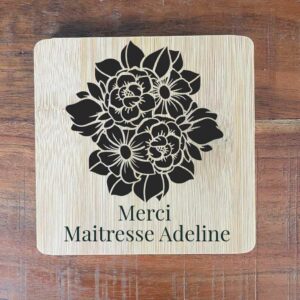 Dessous de verres bambou gravé thème fleurs
