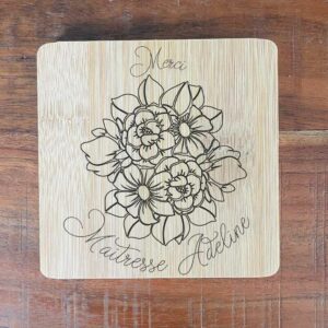 Dessous de verres bambou gravé thème fleurs