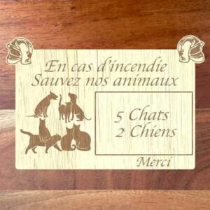 Plaque avec la liste des animaux en cas d'incendie réaliste