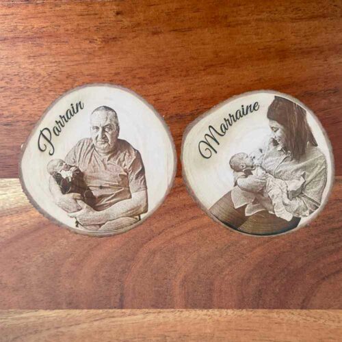 Rondin de Bois Gravé Personnalisé, à offrir pour un baptême