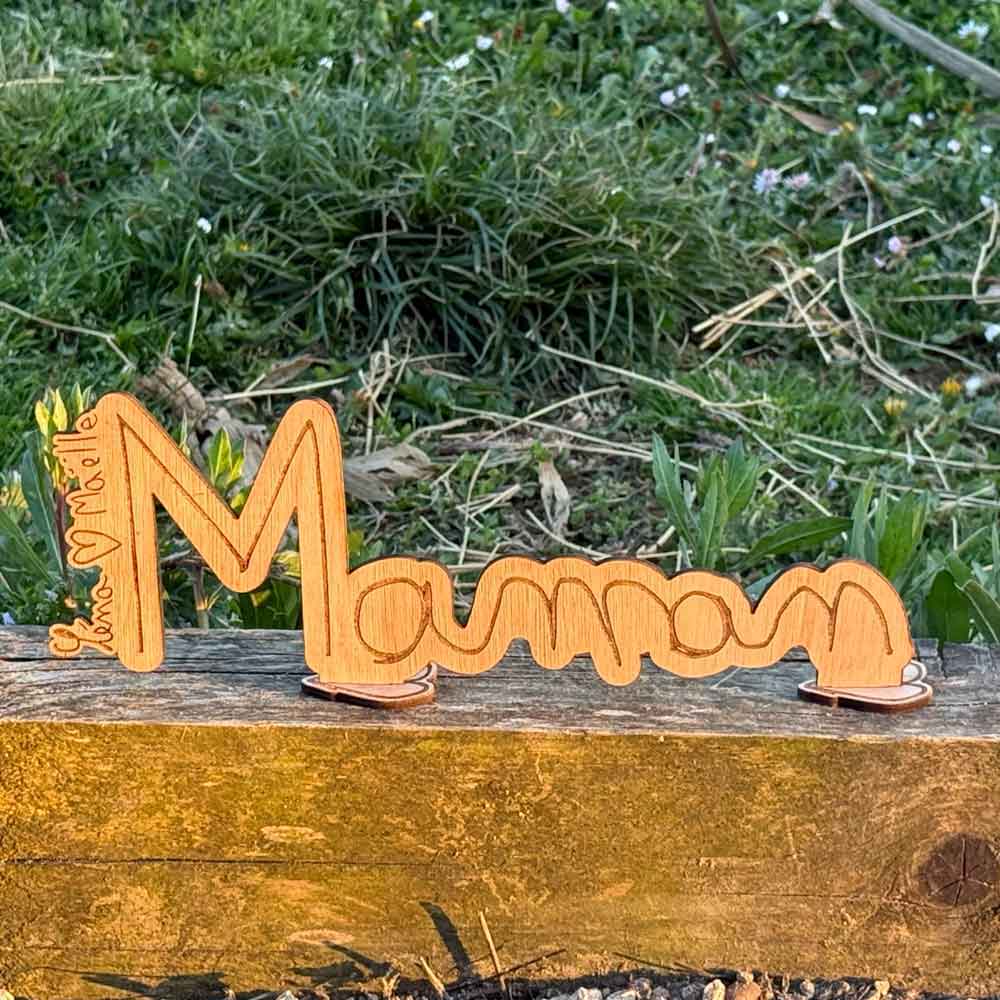 Plaque gravée bois avec écriture enfant – cadeau personnalisé pour parent